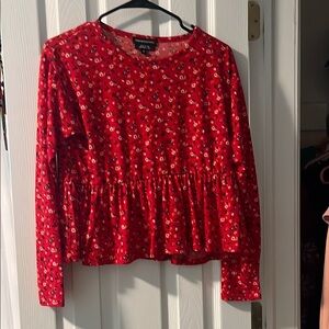 Red Floral Long Sleeve Top